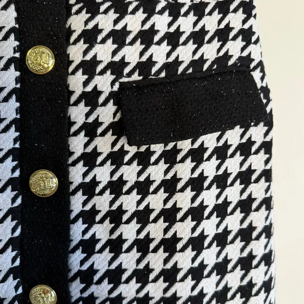 NWT Alexia Admor “Jenni” Tweed Shirtdress black/white houndstooth. Size 10 - Picture 5 of 15